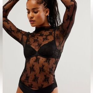 Free People Lady Lux Layering Top, black, size small
